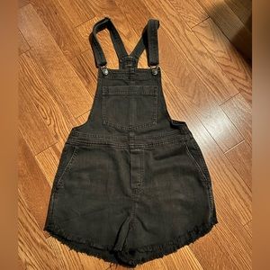 Black washed denim overalls